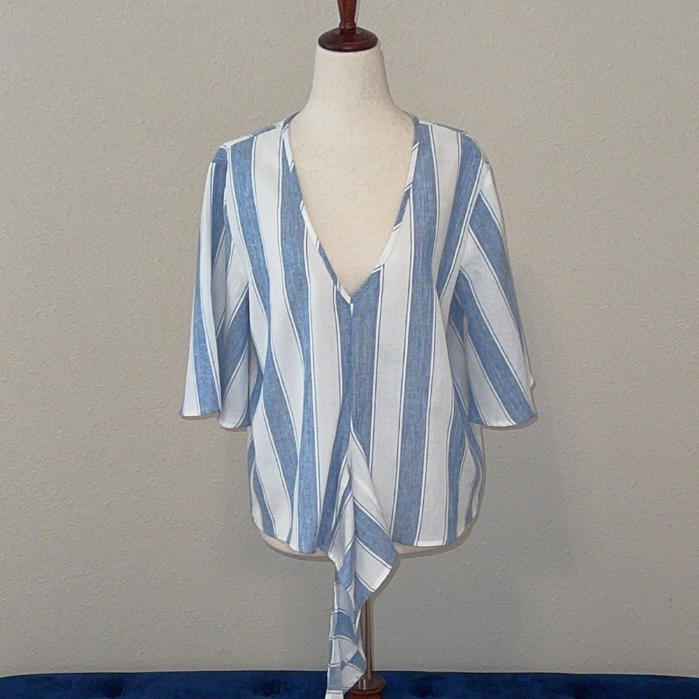 WISH Blue Striped Tie Waist Blouse Sz. MD - Picture 4 of 10